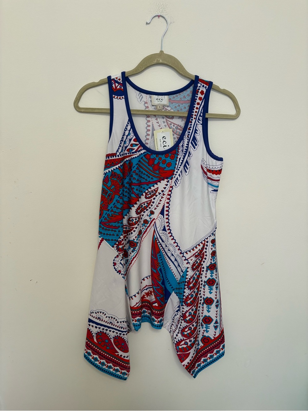 NWT ECI New York Sleeveless Tank Top Small Paisley Handkerchief Hem Boho
